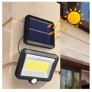 Napelemes 100 LED-es reflektor mozgásérzékelővel - tartós és időjárásálló, mozgás és alkonyat érzékelővel (BBL)
