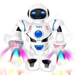 Táncoló, zenélő világító robot - karjában LED lámpákkal, forgó fénysugarakkal HT-01 (BBJ)