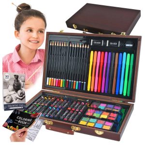 Rajz és festőkészlet, 81 részes kivitelben, elegáns fa tároló táskában (BB-6072)
