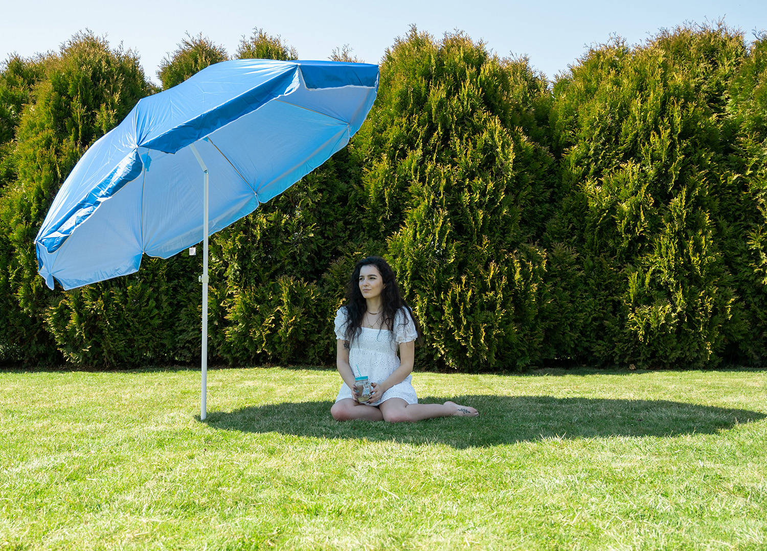 Állítható magasságú, automatikusan nyíló, UV szűrős napernyő – kék (150 – 220 cm) (BB10194) a