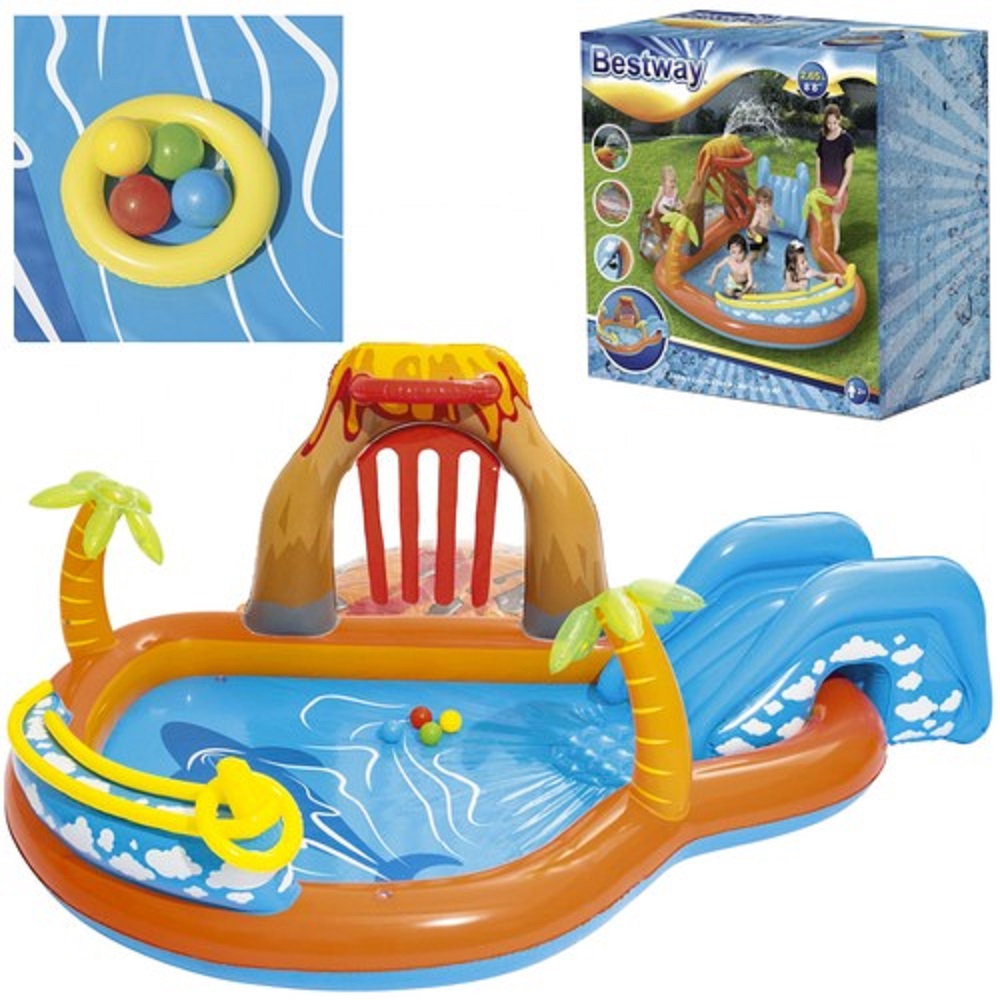 Bestway trópusi sziget témájú felfújható gyermek pancsoló medence és játszótér f