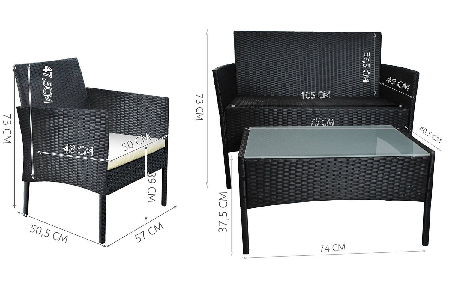 Rattan kerti ülőgarnitúra asztallal – fekete (BB5606) 1000000