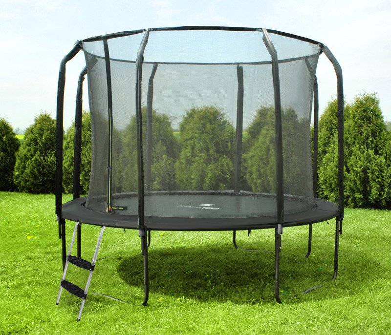 Nagy méretű kerti trambulin hálóval – 427-435 cm – fekete (BB9817) (2)