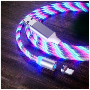 Lenyűgözően villogó mágneses USB töltőkábel cserélhető fejekkel – RGB (THM) (BBL)