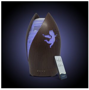 Ámor 7 LED-es aroma diffúzor távirányítóval - fahatású borítás, szabályozható üzemidő (BBV) (FX)