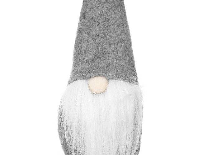 Skandináv manó textilből – karácsonyi dekoráció szürke sapkával és fehér szakállal – 30 x 8 cm (BB-11423) (4)