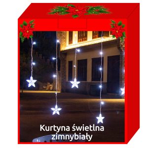 108 LED-es fényfüggöny csillagokkal kül-, és beltérre - 2,5 x 0,90 m , hideg fehér (BB-11322)