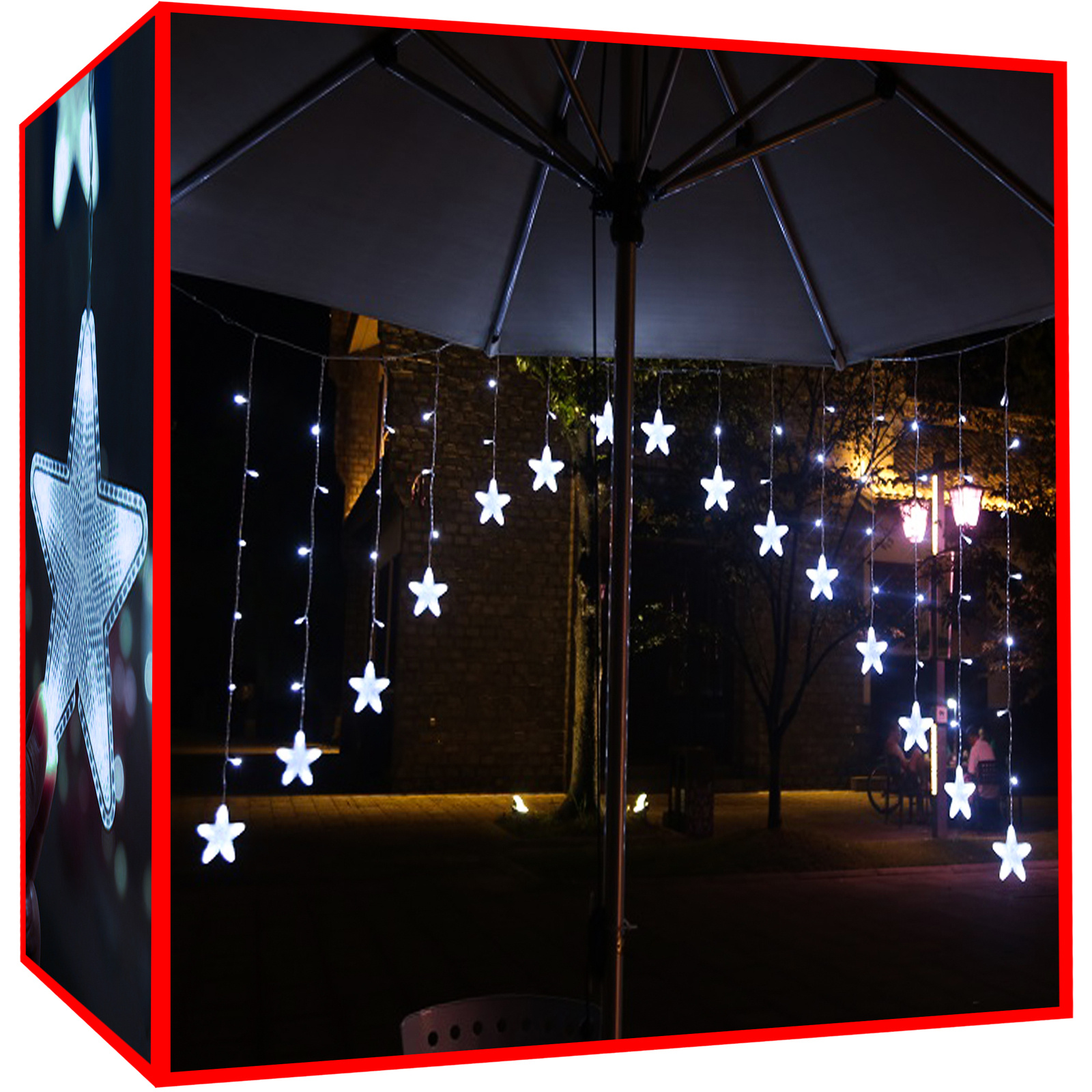 136 LED-es fényfüzér lelógó csillagokkal, kül-, és beltérre egyaránt – 2,45 x 1 m, hideg fehér (BB-11338) (6)