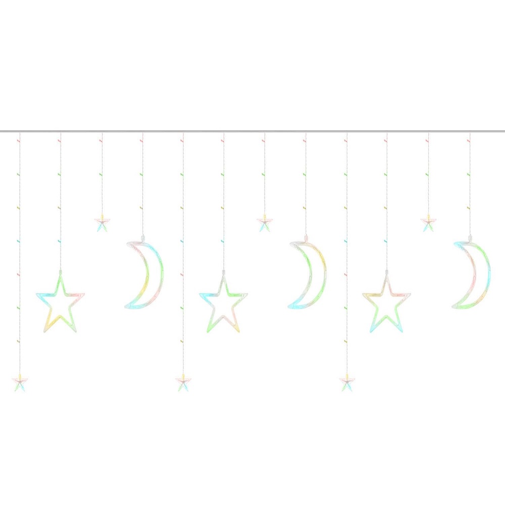 138 LED-es fényfüggöny csillagokkal és holdakkal, kül-, és beltérre egyaránt – 2,5 x 1,05 m, színes (BB-11328) (7)