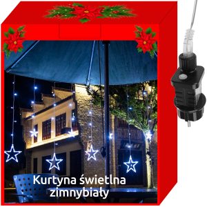 138 LED-es fényfüggöny csillagokkal kül-, és beltérre, 8 világítási móddal - 2,5 x 1 m, hideg fehér (BB-11318)