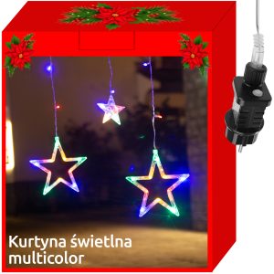138 LED-es fényfüggöny csillagokkal kül-, és beltérre, 8 világítási móddal - 2,5 x 1 m, színes (BB-11316)