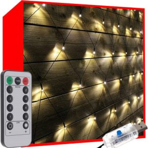 160 LED-es fényfűzér - kül-, és beltérre - időzítővel,távirányítóval, 8 világítási móddal - 2,6 x 2 m, meleg fehér (BB-19762)