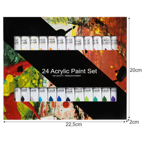 24 különböző színű prémium akril festék készlet -12 ml-es tubusokban (BB-20363) (5)