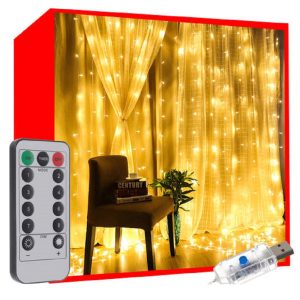 300 LED-es fényfüggöny távirányítóval, időzítővel – kül-, és beltérre – 8 világítási móddal, 3 x 3 m, meleg fehér (BB-19768)