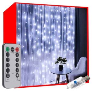 300 LED-es fényfüggöny távirányítóval, időzítővel – kül-, és beltérre – 8 világítási móddal, 3 x 3 m, hideg fehér (BB-19766)