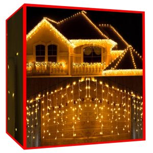 300 LED-es jégcsap fényfűzér távirányítóval - kül-, és beltérre - 8 világítási móddal, meleg fehér (BB-11519)
