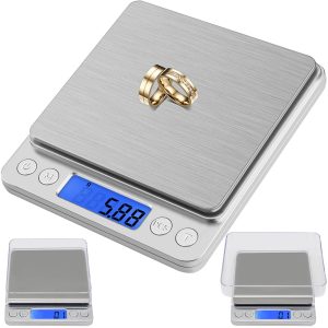 Digitális konyhai és precíziós mérleg LCD kijelzővel, háttérvilágítással és 2 darab mérőedénnyel, 2 kg-ig (BB-3465)