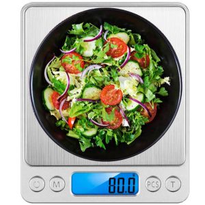 Digitális konyhai mérleg LCD kijelzővel, háttérvilágítással és 2 darab mérőedénnyel - 500×0.01 g (BB-19899)