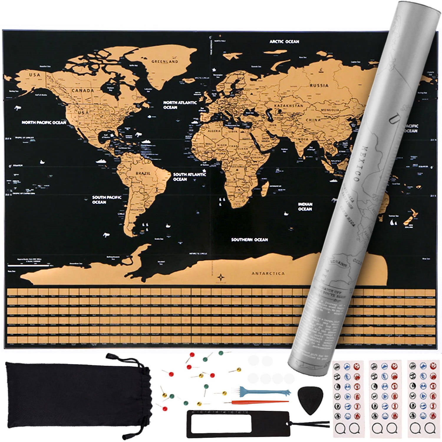 Kaparós világtérkép angol nyelven, zászlókkal, kockákkal, táskával és sok más kiegészítővel – 82 x 59 cm (BB-9410) (4)