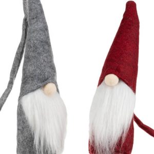 2 darab szakállas skandináv manó bábu piros és szürke ruhában - téli dekoráció - 93 cm (BB-17251) - Image 3