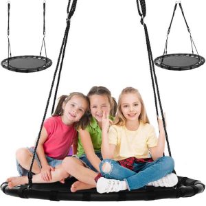 100 cm átmérőjű, időjárásálló fészekhinta gyerekeknek, állítható magassággal - 100 kg-ig terhelhető, fekete (BB-12029)