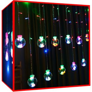 108 LED-es fényfüggöny gömbökkel, kül-, és beltérre egyaránt - 2,6 x 1 m, színes (BB-11345)
