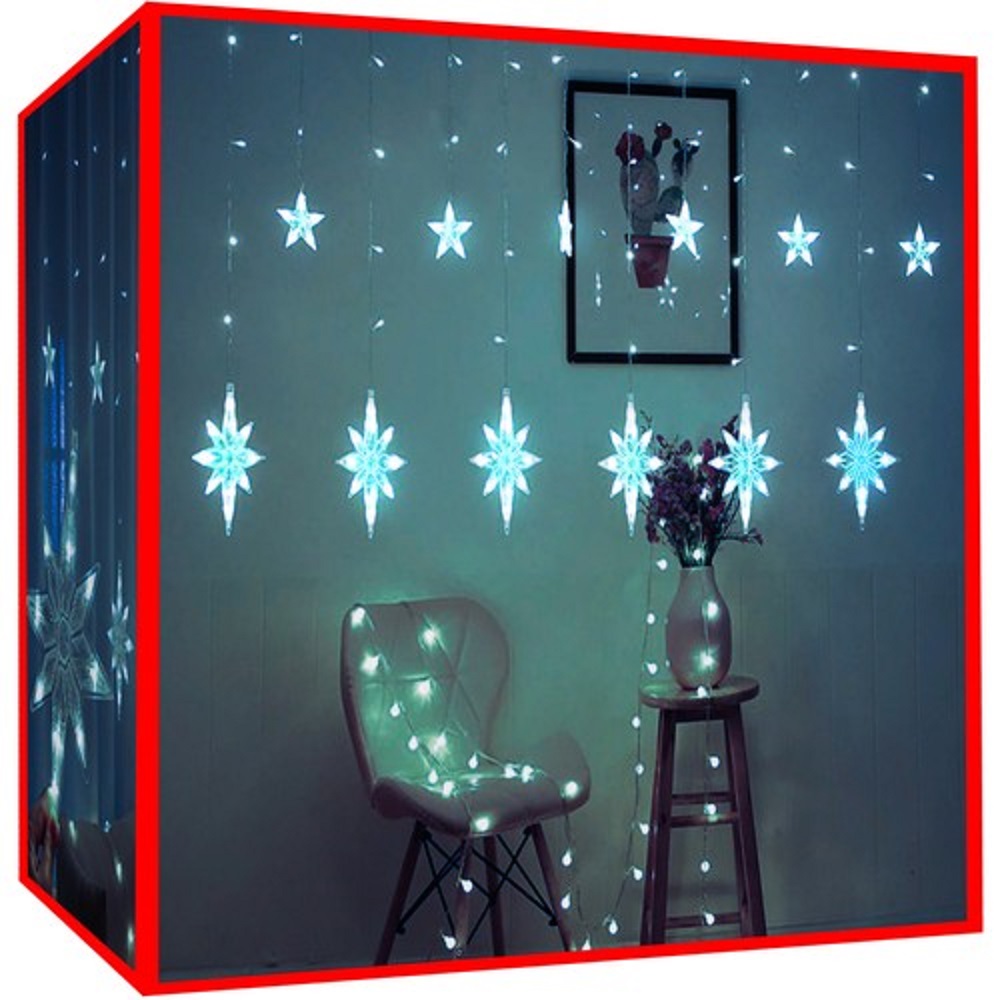 138 LED-es fényfüggöny csillagokkal – 8 világítási móddal, 5 fényerősséggel – 3,7 m, hideg fehér (BB-17227)