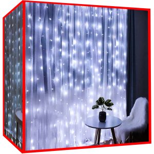 300 LED-es fényfüggöny kül-, és beltérre, 8 világítási móddal - 615 x 300 cm, hideg fehér (BB-11333)