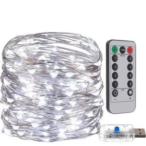 300 LED-es karácsonyi fényfüzér távirányítóval - 8 világítási móddal, hideg fehér (BB-17242)
