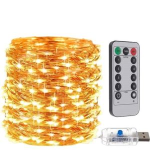 300 LED-es karácsonyi fényfüzér távirányítóval - 8 világítási móddal, meleg fehér (BB-17241)