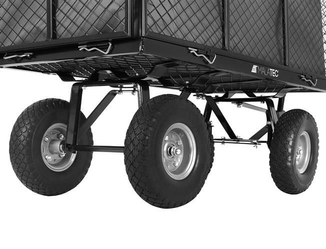 350 kg teherbírású, fém kerti kézikocsi utánfutó – magas oldalfalakkal, fogantyúval és ponyvával (BB-9040) (13)