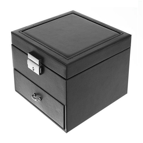 Elegáns, zárható ékszertartó doboz, ékszerrendező – 12 különböző rekesszel, fekete (BB-8898) (4)