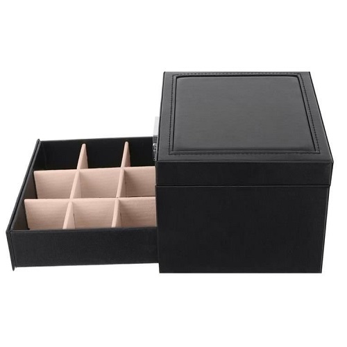 Elegáns, zárható ékszertartó doboz, ékszerrendező – 12 különböző rekesszel, fekete (BB-8898) (8)