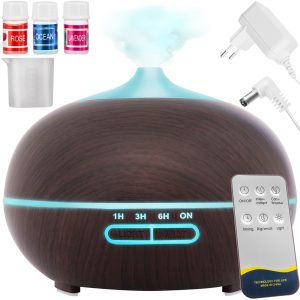 Fa mintázatú ultrahangos aroma diffúzor párologtató - távirányítóval, 3 darab illóolajjal - 400ML (BB-10949)