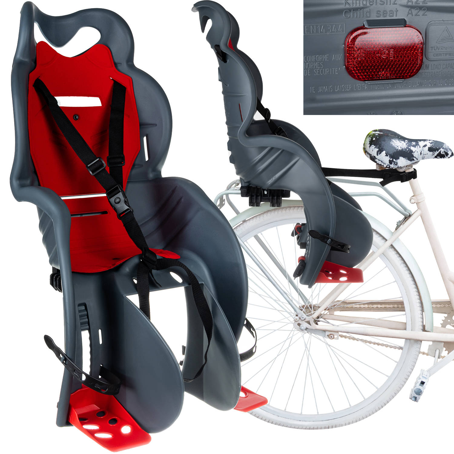 Gyerekülés kerékpárra 3 pontos biztonsági övvel, állítható lábtartóval – max 22 kg-ig (BB-20128) (7)