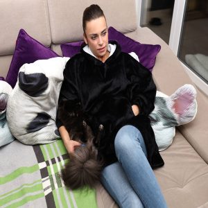 Meleg, plüss ultra könnyű kapucnis pulóver elülső zsebbel - XXL méret, fekete (BB-9388) - Image 2