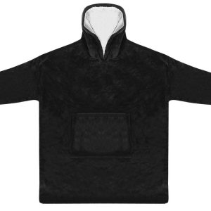 Meleg, plüss ultra könnyű kapucnis pulóver elülső zsebbel - XXL méret, fekete (BB-9388) - Image 5