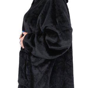 Meleg, plüss ultra könnyű kapucnis pulóver elülső zsebbel - XXL méret, fekete (BB-9388) - Image 11