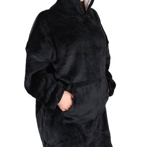 Meleg, plüss ultra könnyű kapucnis pulóver elülső zsebbel - XXL méret, fekete (BB-9388) - Image 12