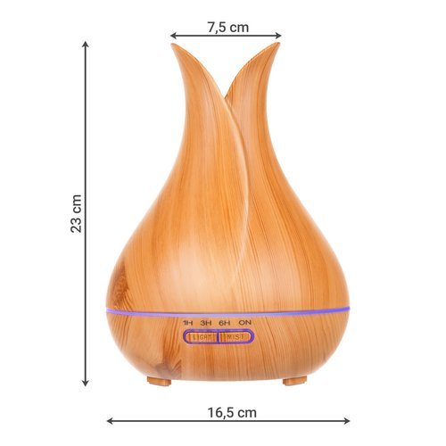 Modern, fa mintázatú aromaterápiás diffúzor párásító készlet – távirányítóval, 3 darab illóolajjal (BB-16483) (1)