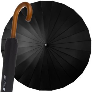Nagy méretű, összecsukható esernyő elegáns fa nyéllel és tároló huzattal - XXL méret, fekete (BB-19367)