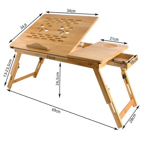 Összecsukható, hordozható bambusz laptop asztal – állítható magassággal-, és dőlésszöggel – 69 x 34,6 x 26,5 cm (BB-7974) (2)