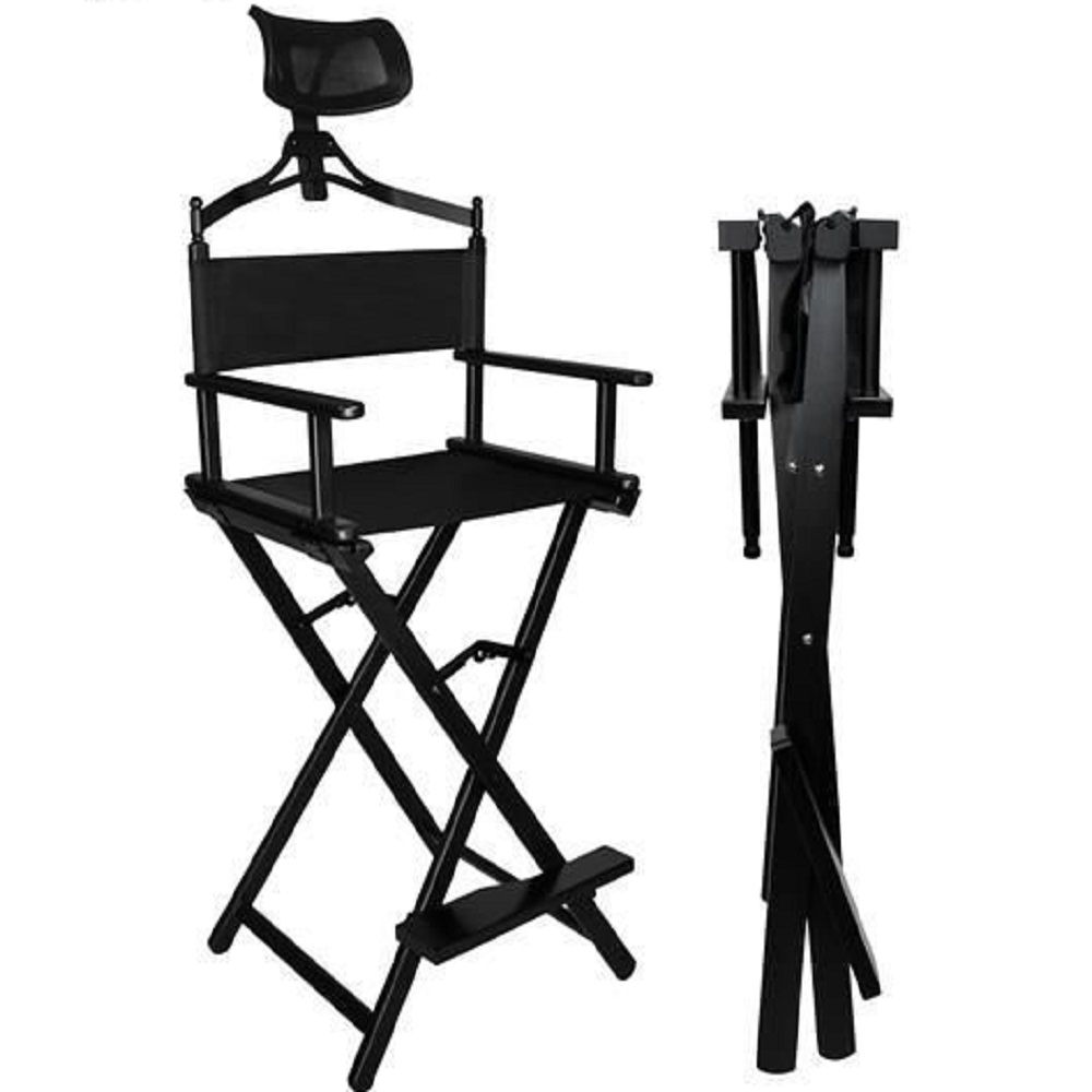 Összecsukható, hordozható sminkes szék fej-, és háttámlával, lábtartóval – max terhelhetőség 140 kg – fekete (BB-9957) (9)