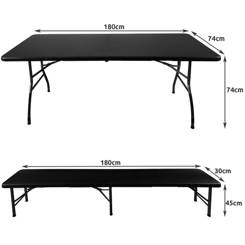 Összecsukható kerti asztal 2 darab paddal, csúszásgátló lábakkal – 180 cm, fekete (BB-17966) (2)