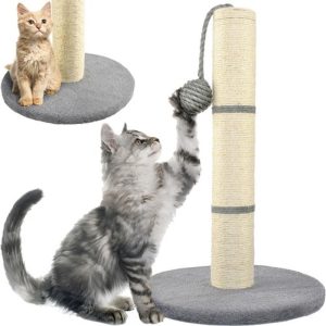 Szizálrostból készült kaparófa macskáknak játék labdával- 45 cm, szürke (BB-7932)