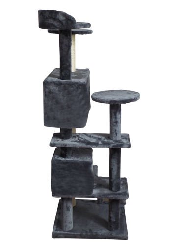 Több emeletes macska mászóka kaparófával, fekvőhelyekkel, kuckókkal – 120 cm, szürke (BB-1974) (16)