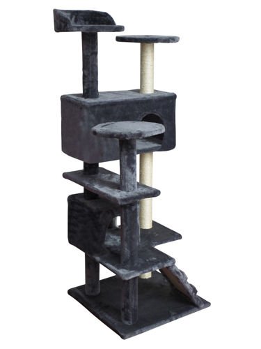 Több emeletes macska mászóka kaparófával, fekvőhelyekkel, kuckókkal – 120 cm, szürke (BB-1974) (17)
