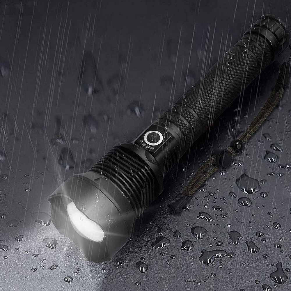 XH-P70 nagy teljesítményű taktikai LED-es zseblámpa praktikus tokkal – 3 világítási móddal – ZOOM, USB (BB-18547) (12)