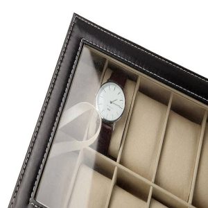 Zárható, elegáns óra-, és ékszertartó doboz átlátszó fedéllel - 12 rekesszel, fekete (BB-12534) - Image 8