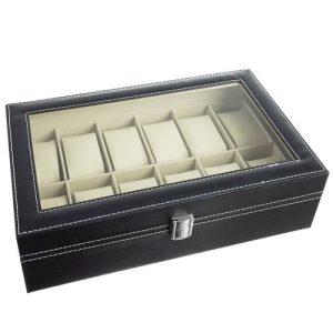 Zárható, elegáns óra-, és ékszertartó doboz átlátszó fedéllel - 12 rekesszel, fekete (BB-12534) - Image 10